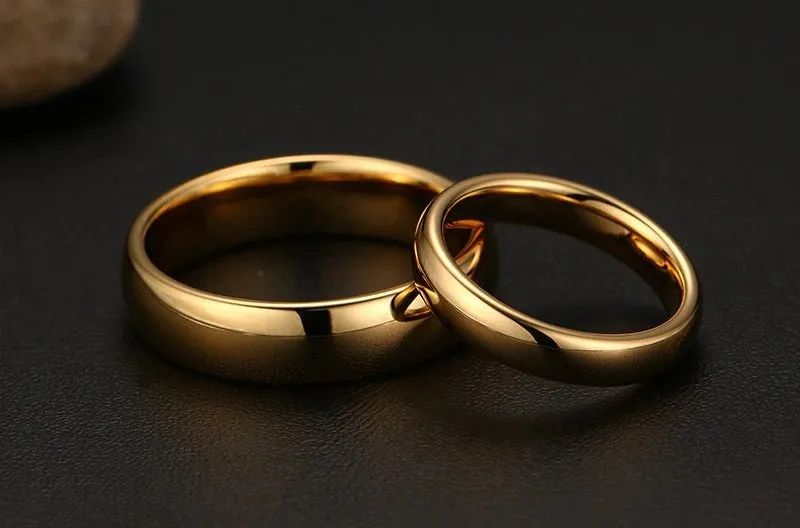 100% Pure Tungsten Rings 4mm and 6mm Wide Gold-Color Unisex Wedding Rings