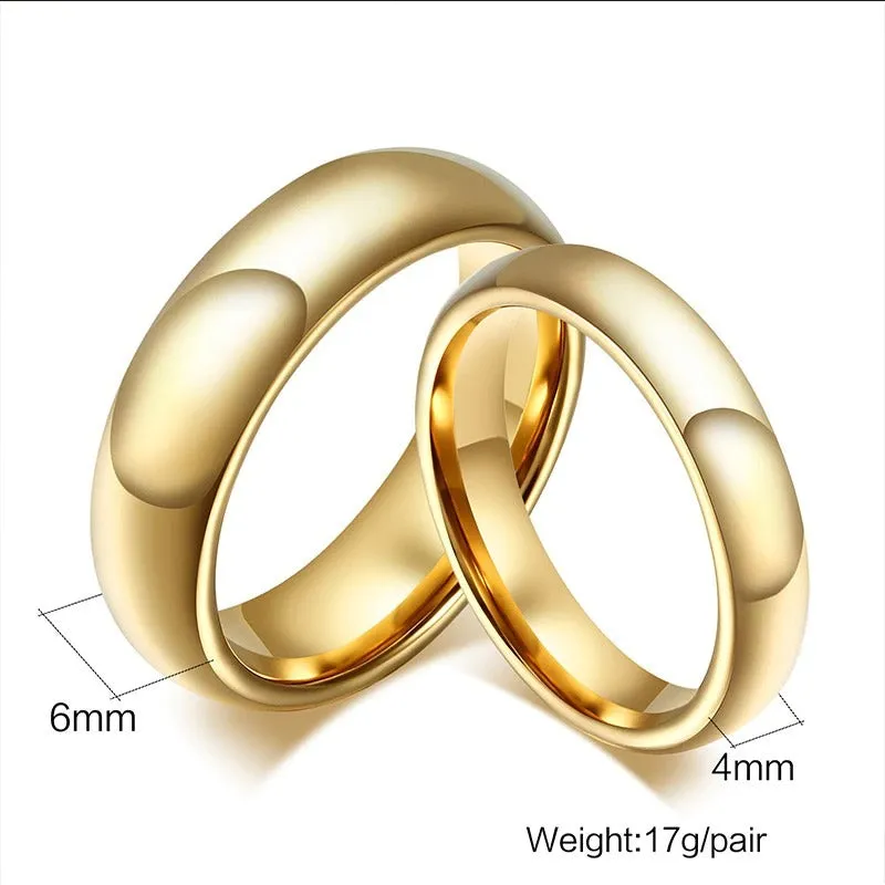 100% Pure Tungsten Rings 4mm and 6mm Wide Gold-Color Unisex Wedding Rings