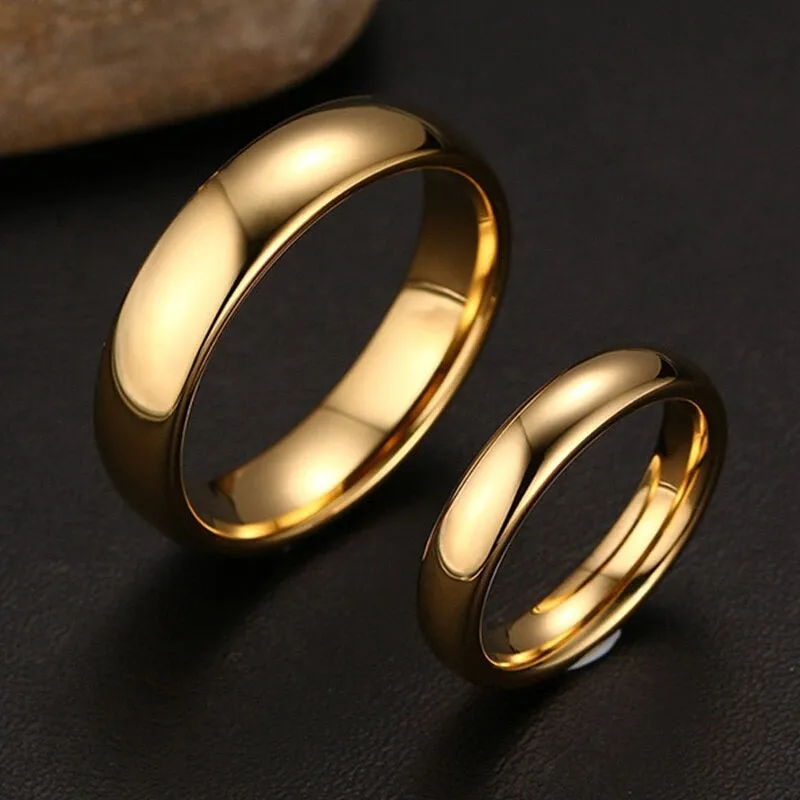 100% Pure Tungsten Rings 4mm and 6mm Wide Gold-Color Unisex Wedding Rings