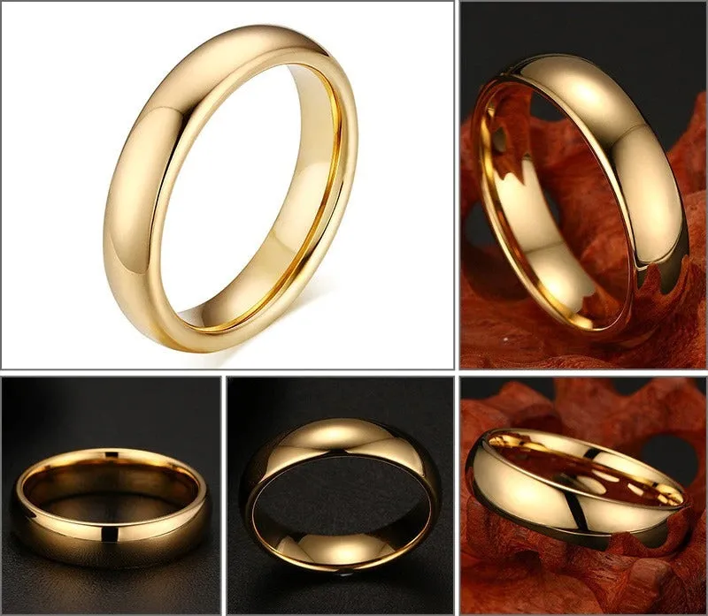 100% Pure Tungsten Rings 4mm and 6mm Wide Gold-Color Unisex Wedding Rings