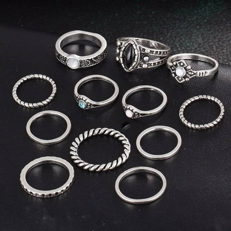 12Pcs Vintage Gold Silver Midi Knuckle Women's Retro Bohemian Rings