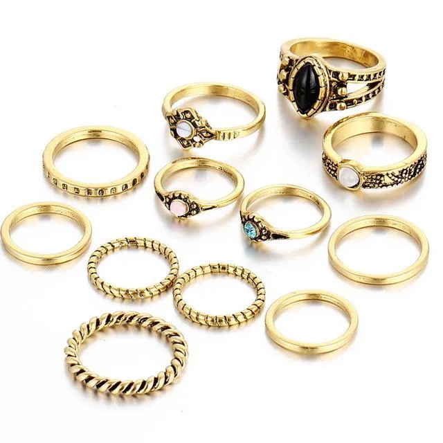 12Pcs Vintage Gold Silver Midi Knuckle Women's Retro Bohemian Rings