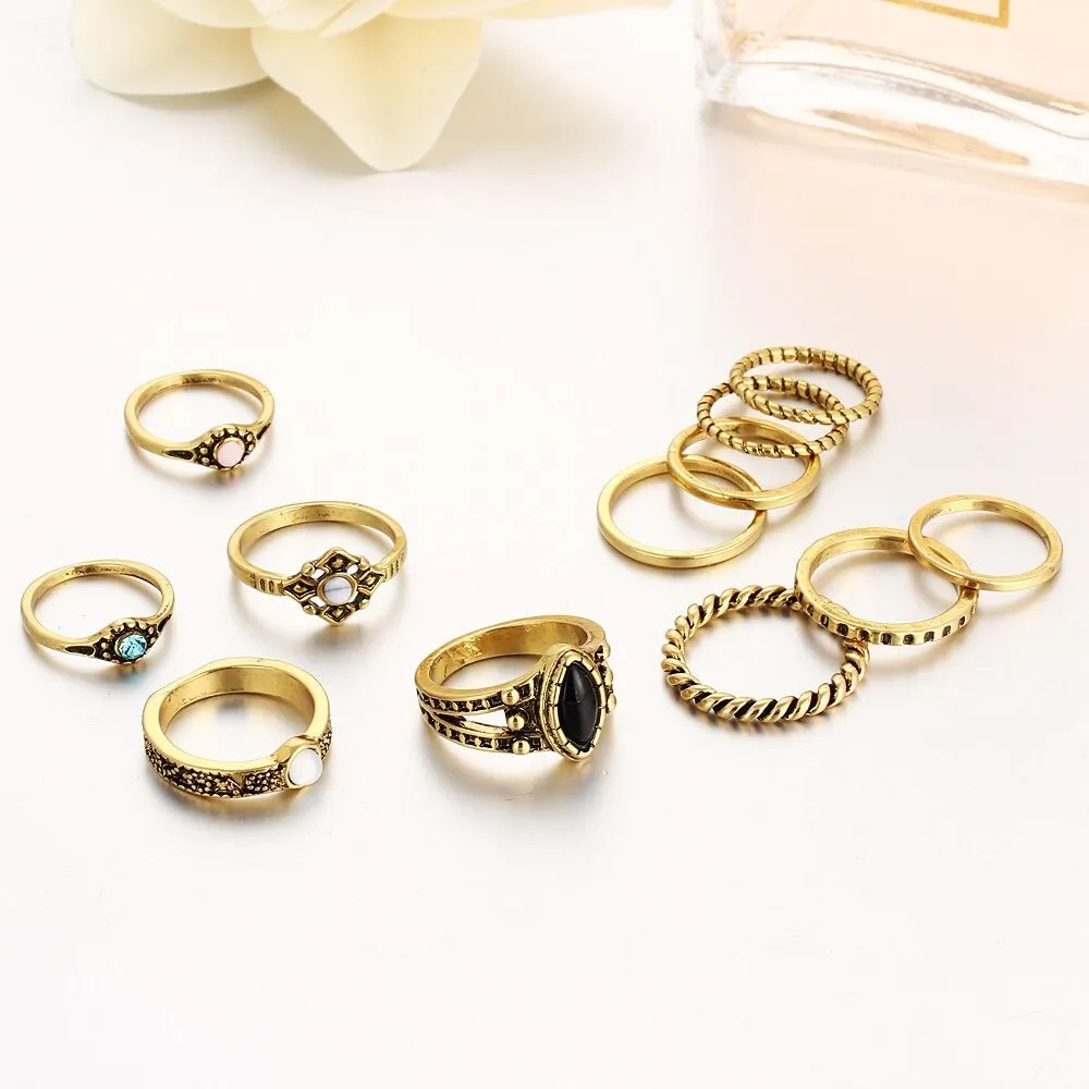 12Pcs Vintage Gold Silver Midi Knuckle Women's Retro Bohemian Rings