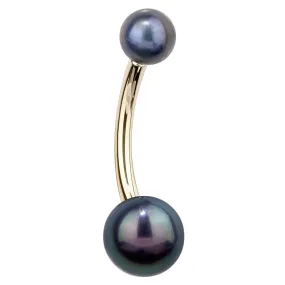 14K Gold Peacock Pearl Belly Piercing Rings