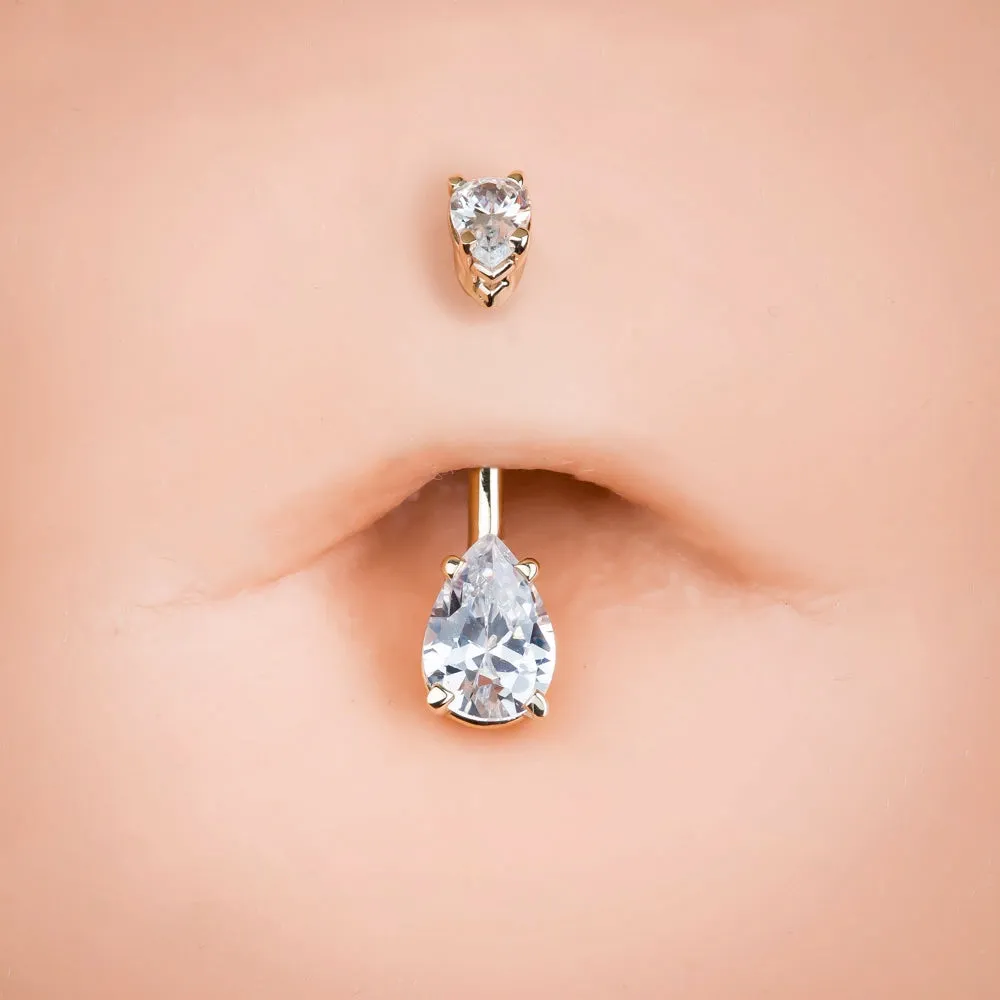 14K Rose Gold Teardrop Gem Belly Rings