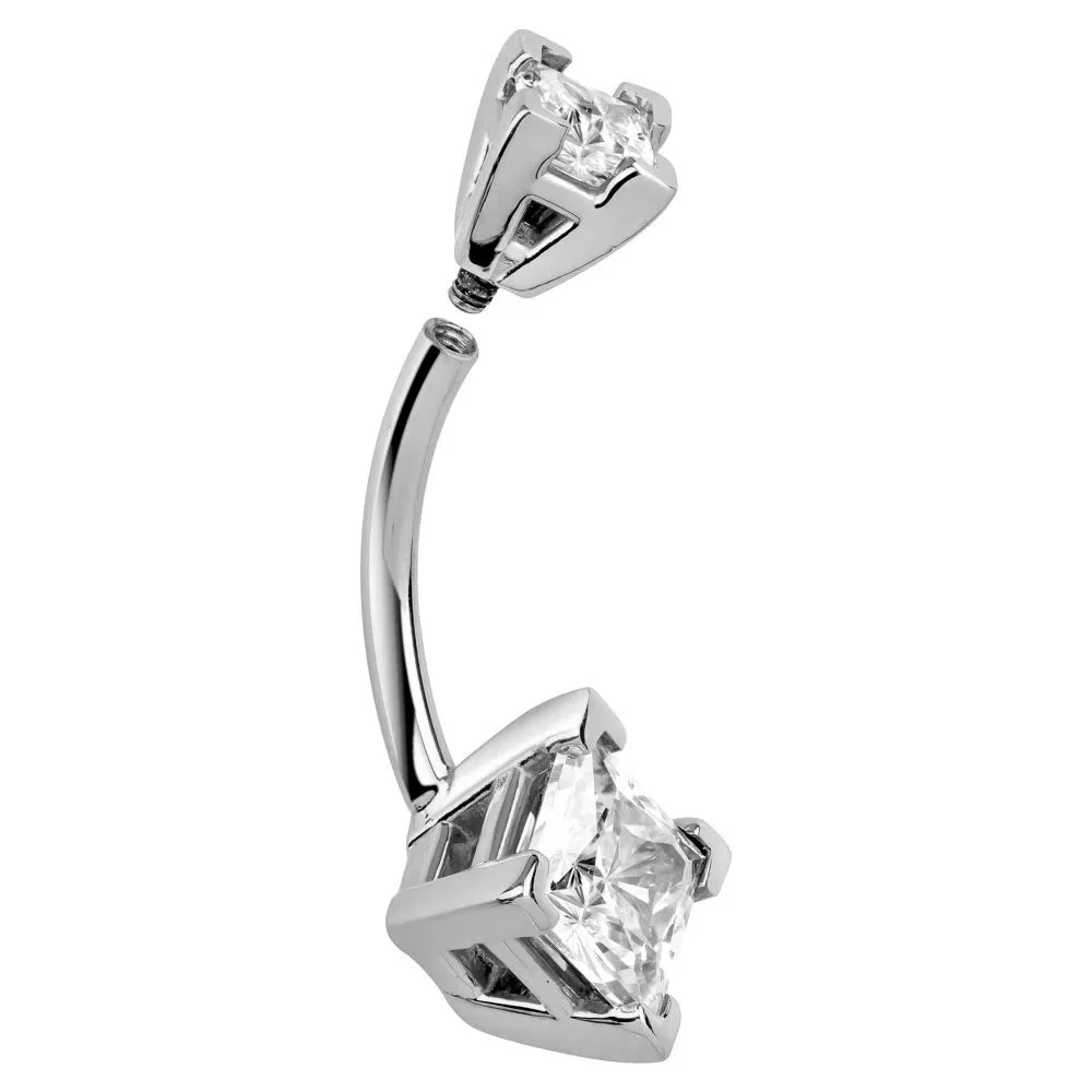 14K White Gold Princess Gem Belly Rings