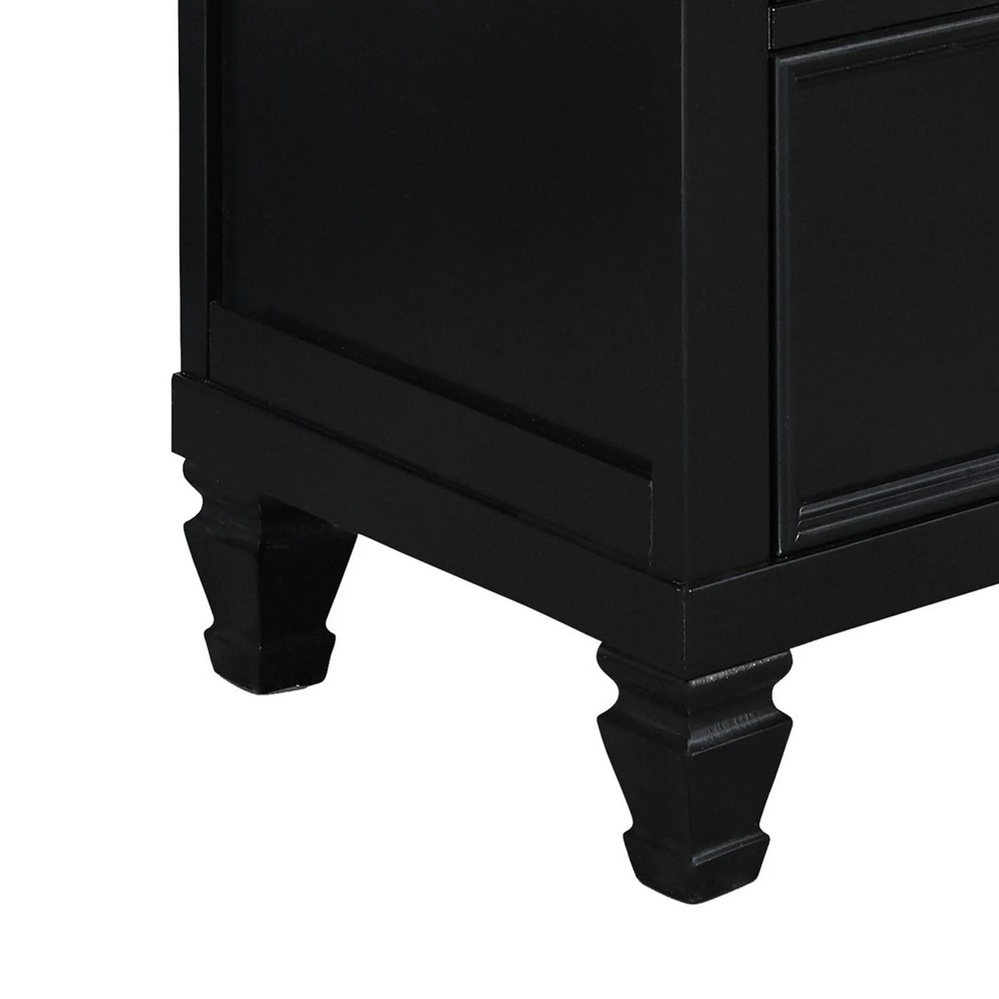 2 Drawer Wooden Nightstand With Tapered Legs And Metal Rings, Black By Benzara