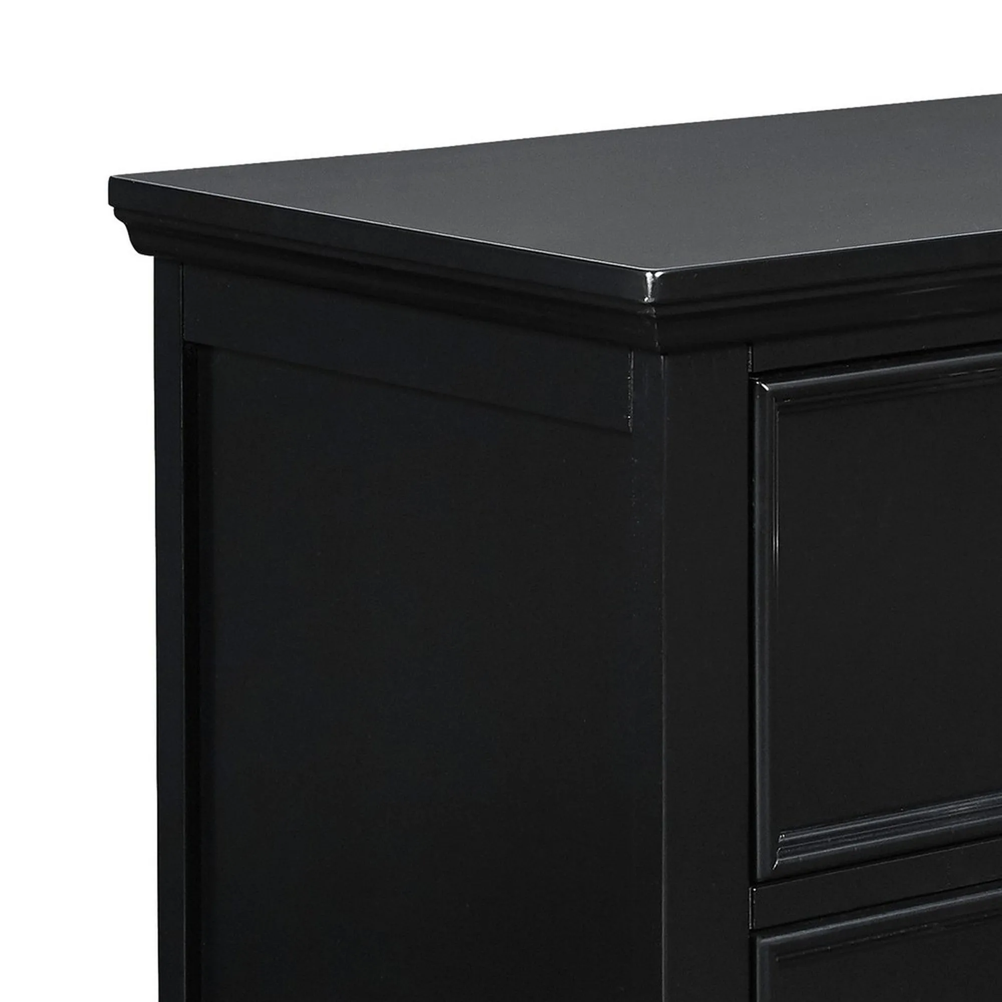 2 Drawer Wooden Nightstand With Tapered Legs And Metal Rings, Black By Benzara