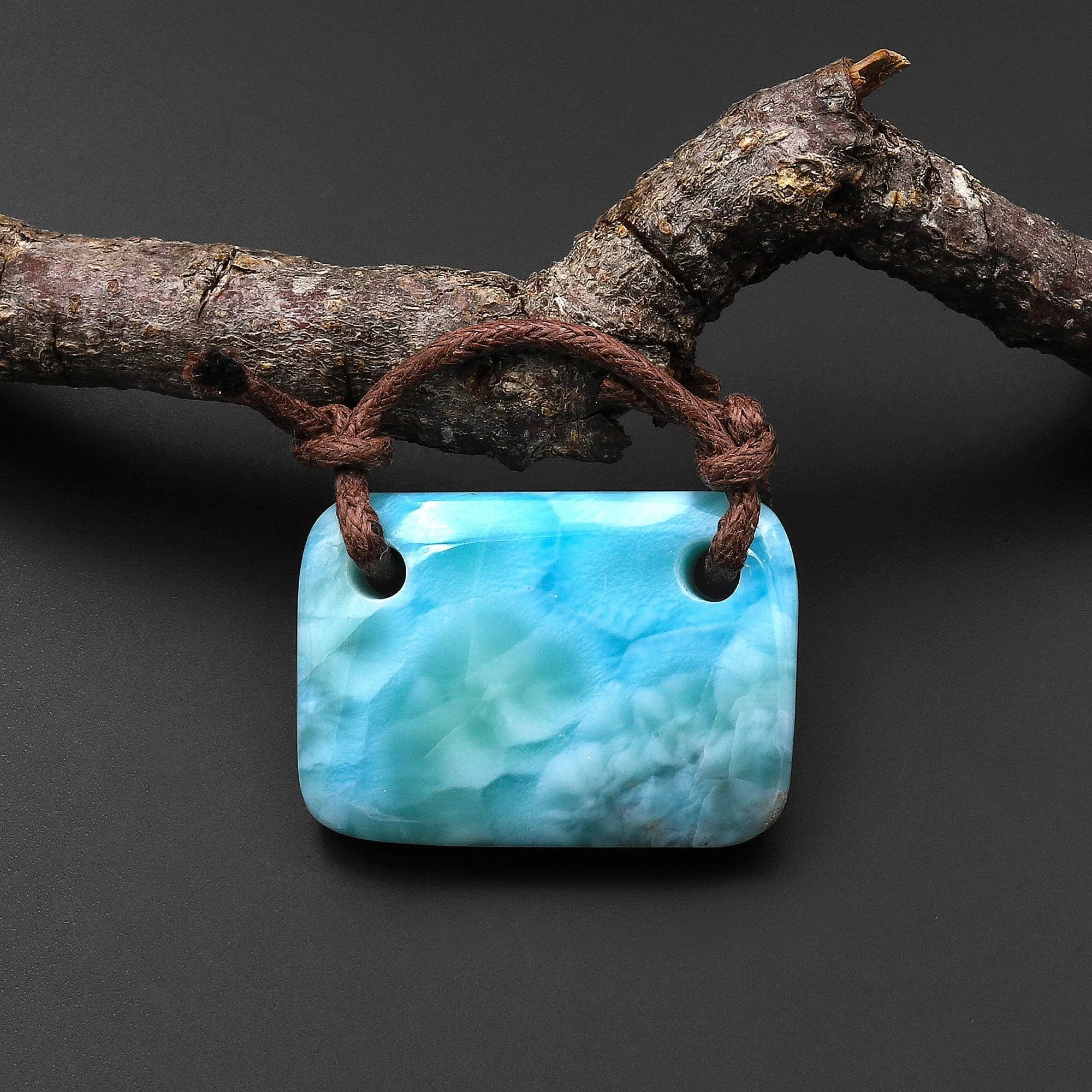 2 Hole Pendant Natural Blue Larimar Rectangle Pendant Drilled Genuine Real Blue Larimar Gemstone A20