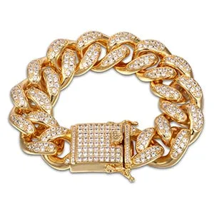 20mm Wide AAA Cubic Zirconia Cuban Chain Bracelets- Curb Rhinestones Hip Hop Bracelet