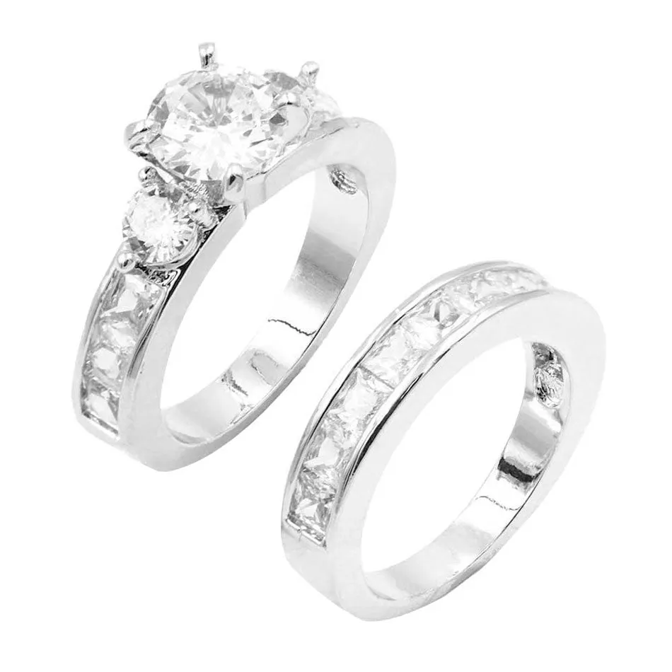 2PCS Fashionable Gold Rhodium Plated CZ Embellished Rings