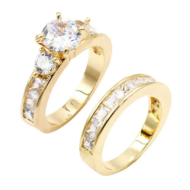 2PCS Fashionable Gold Rhodium Plated CZ Embellished Rings