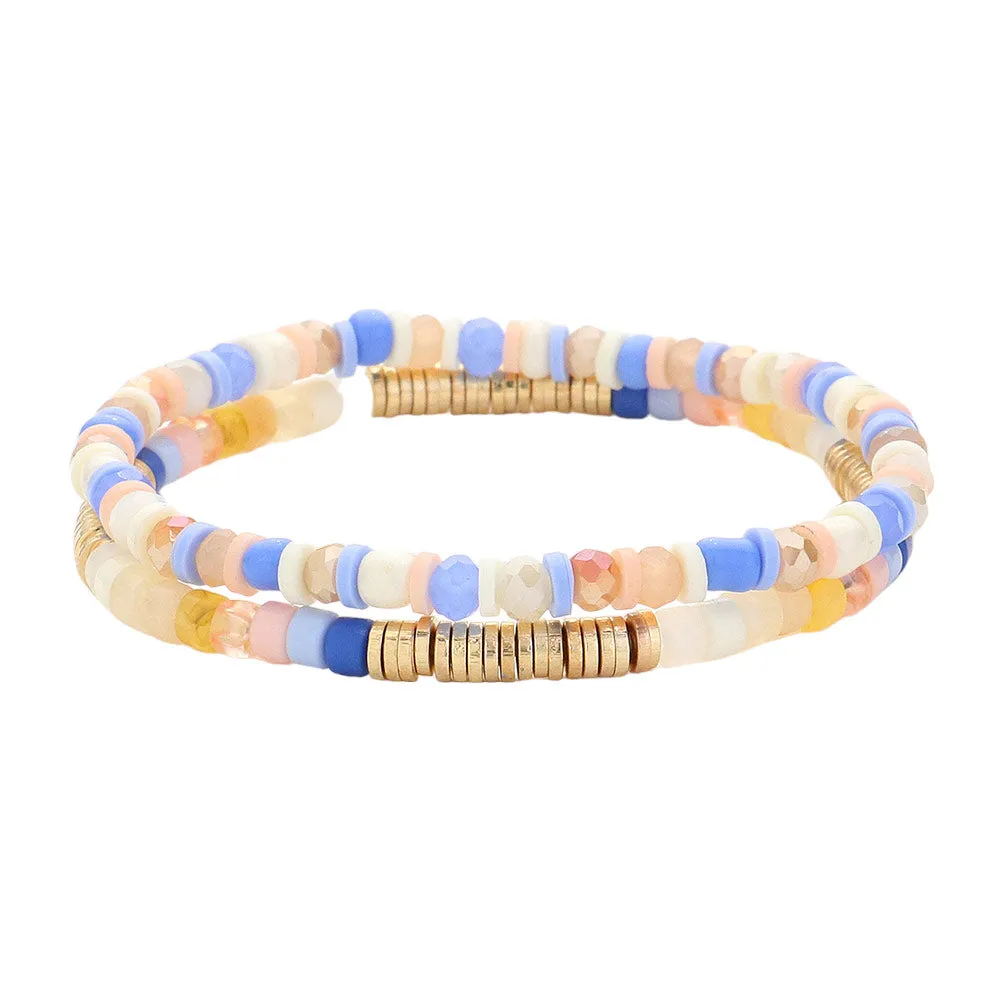 2PCS - Heishi Beaded Stretch Multi Layered Bracelets