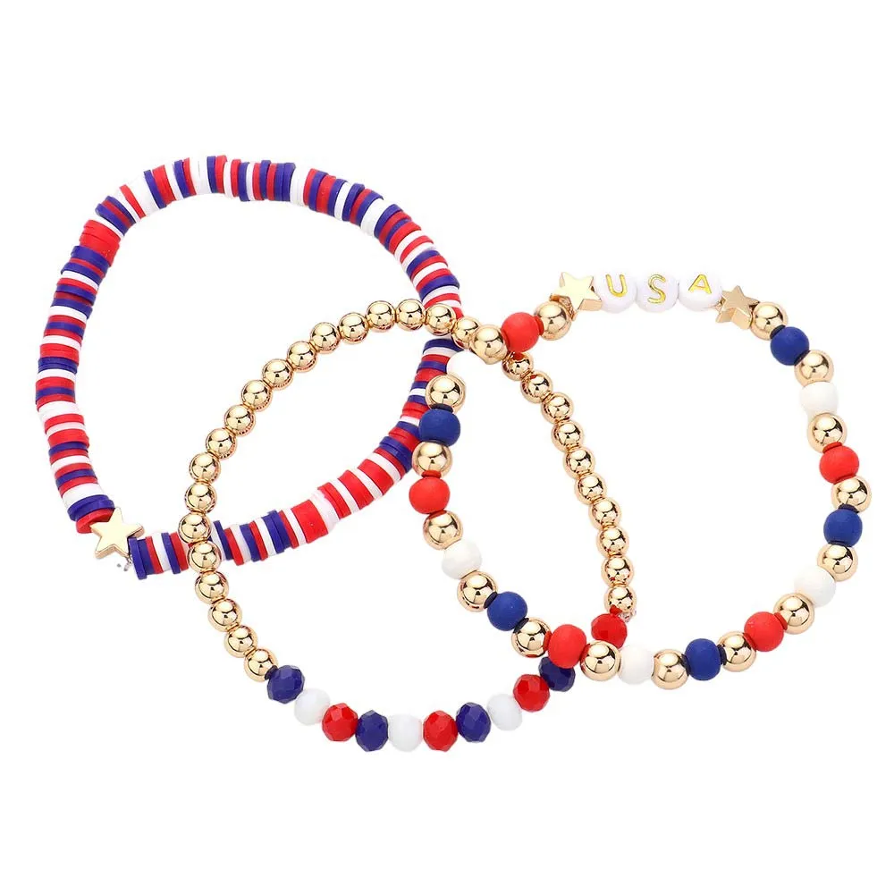 3PCS USA Message Beaded Stretch Multi Layered Bracelets