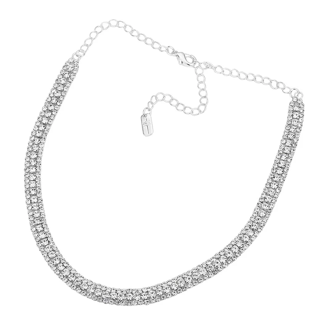 3Rows Rhinestone Pave Choker Necklace