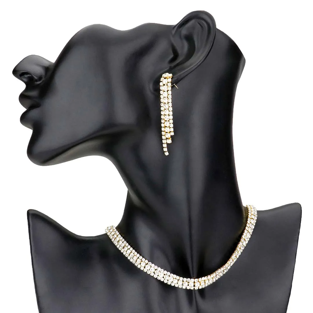 3Rows Rhinestone Pave Choker Necklace