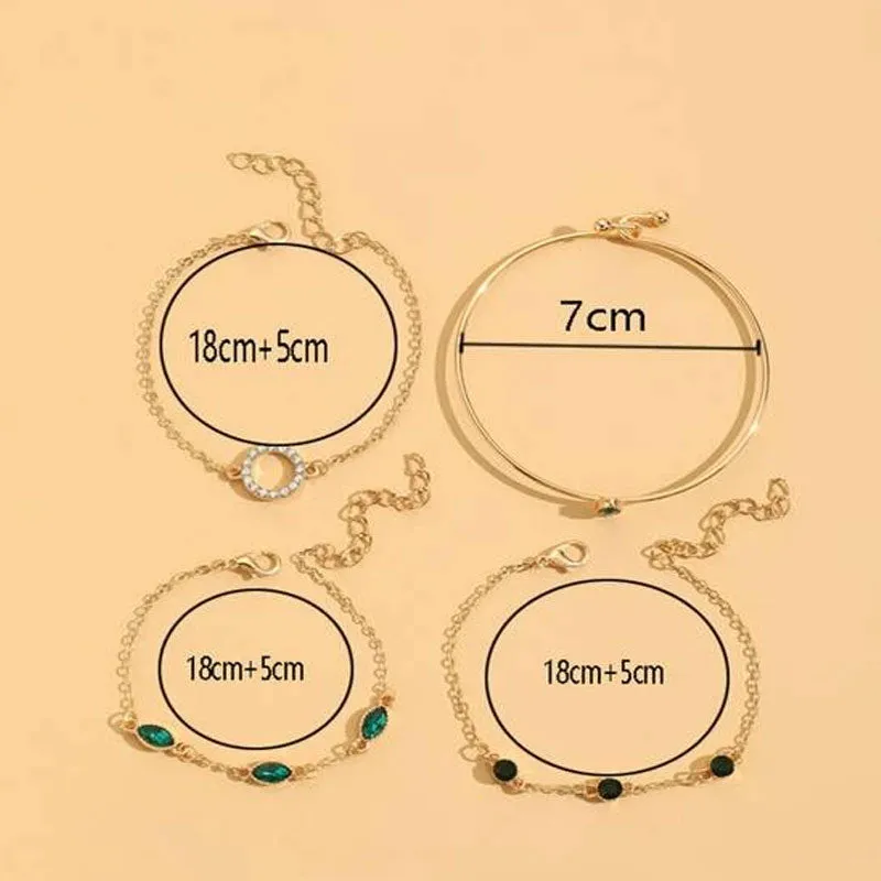 4 pcs Rhinestones Decor Bracelets Set