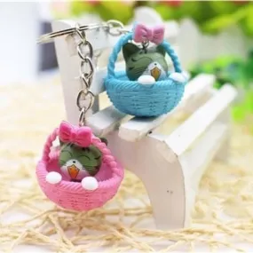 4Pcs/Lots Random Mixed Color Cute Cartoon Basket and Cat Key Rings