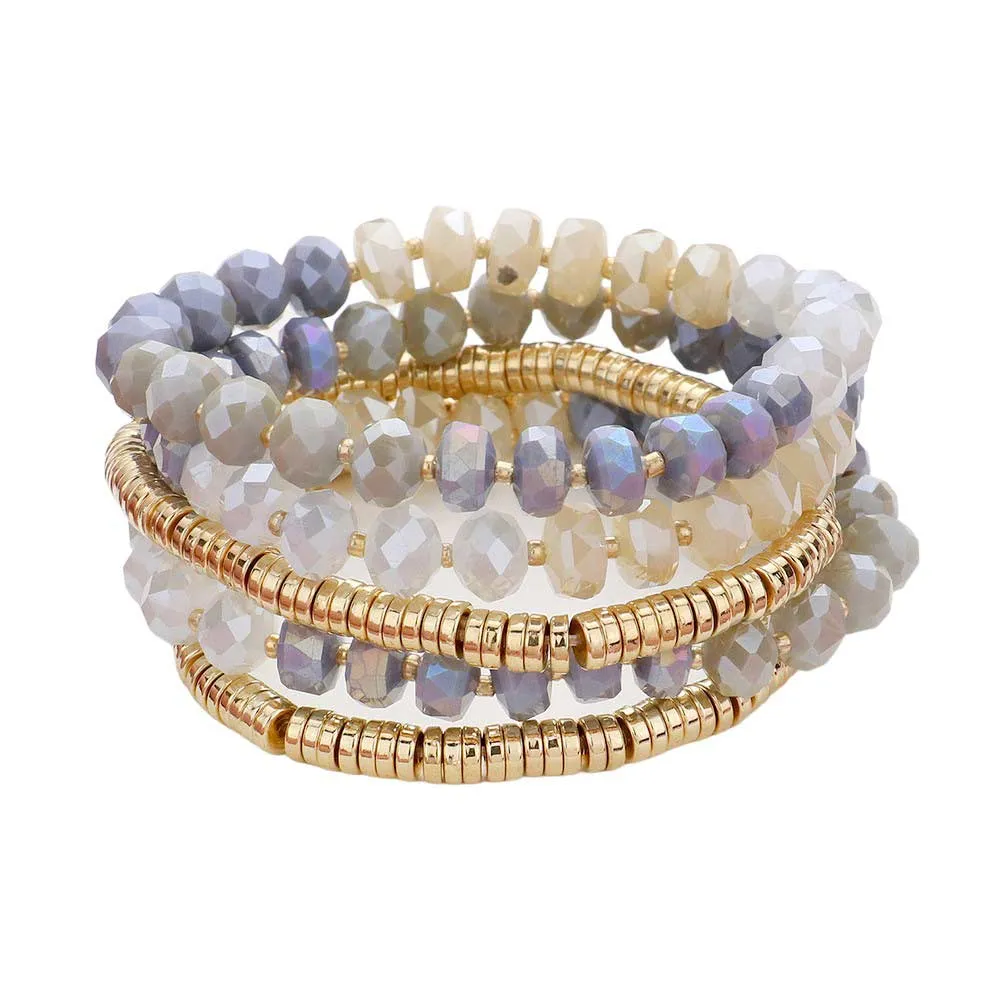 5PCS Faceted Heishi Beaded Multi Layered Stretch Bracelets