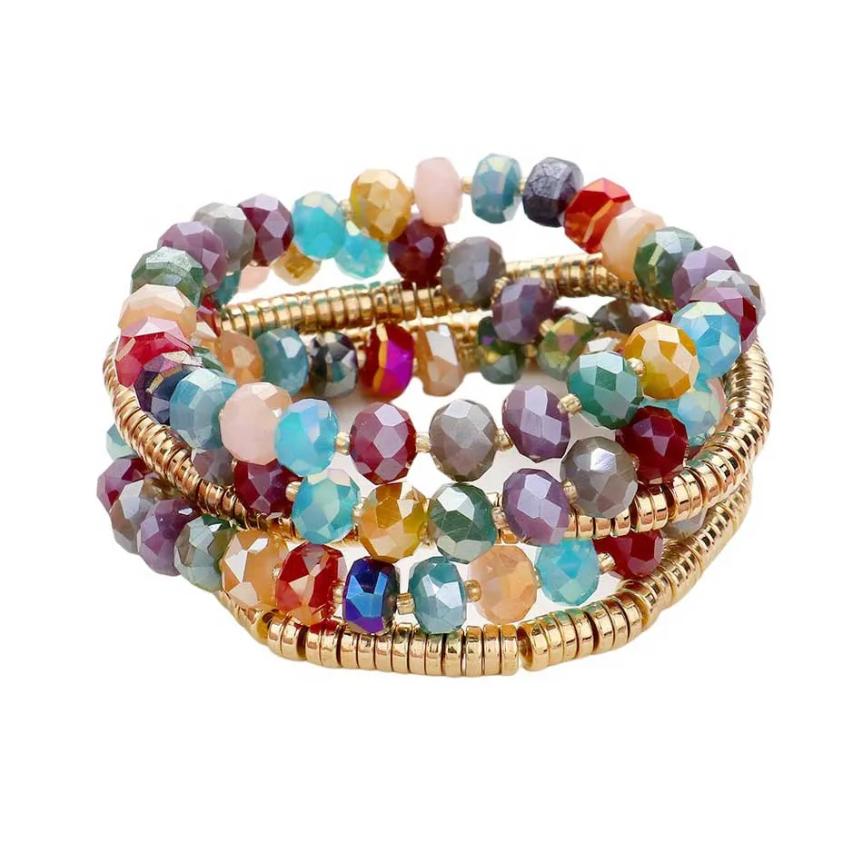 5PCS Faceted Heishi Beaded Multi Layered Stretch Bracelets