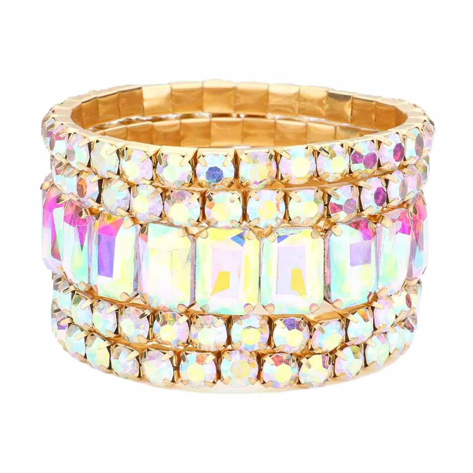 5Pcs Rectangle Round Stone Stretch Multi Layered Bracelets