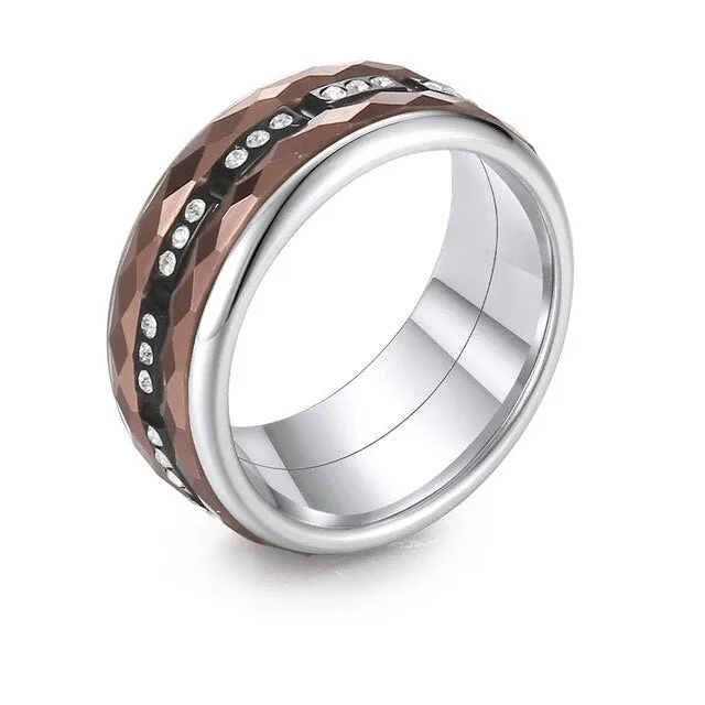 6mm Women Cubic Zirconia Stainless Steel and Aluminum Stackable, Rotatable, and Interchangeable Wedding Ring