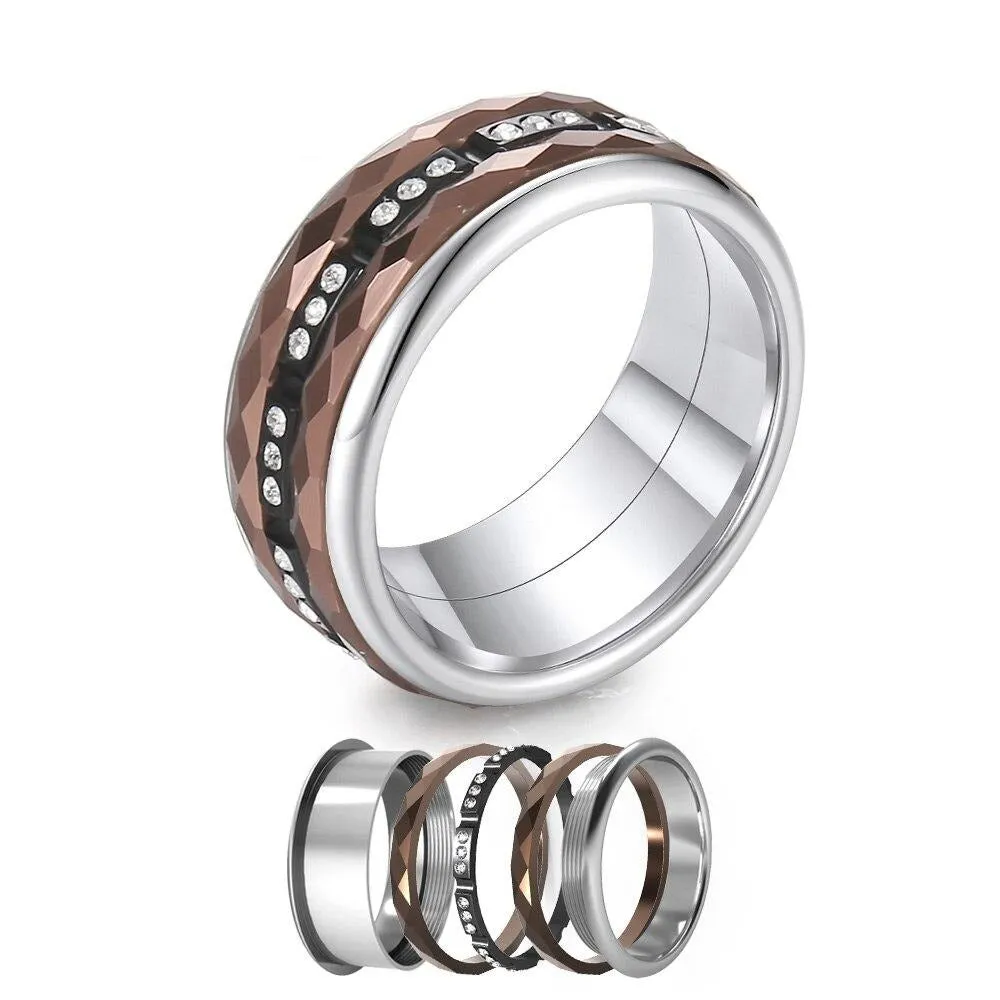 6mm Women Cubic Zirconia Stainless Steel and Aluminum Stackable, Rotatable, and Interchangeable Wedding Ring