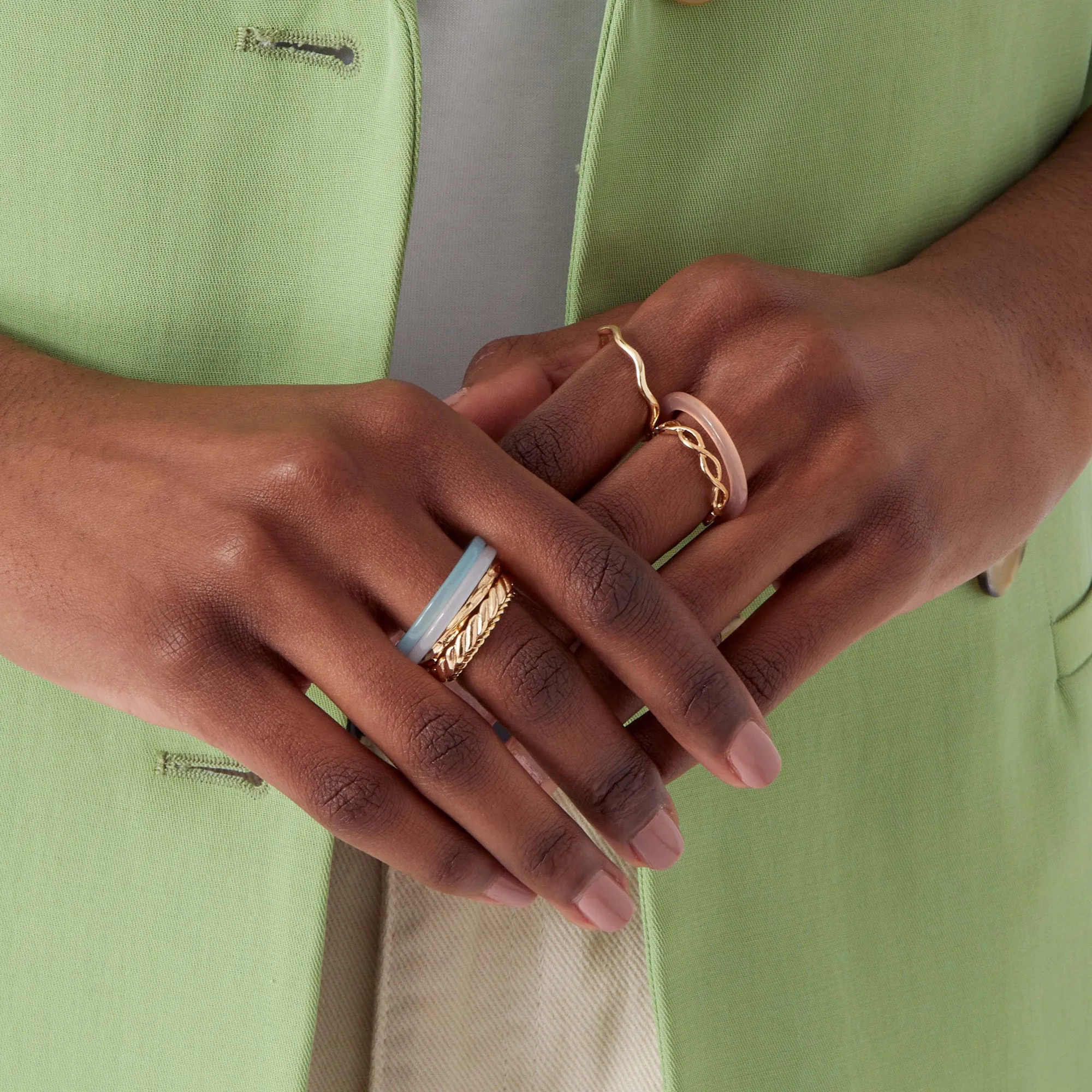 90S Flashback Pack of 6 Skinny Resin Rings-Small