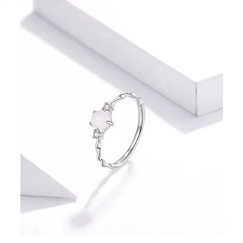 925 Sterling Silver Moonstone Ring Finger Rings for Women Vintage Retro Stackable Rings Band Silver