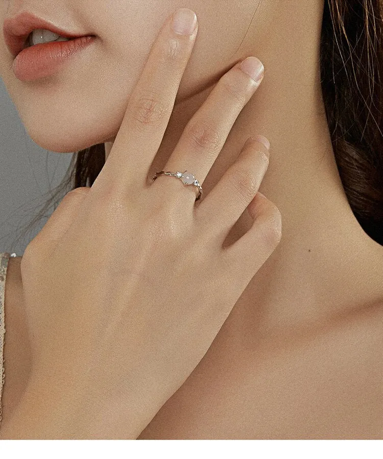 925 Sterling Silver Moonstone Ring Finger Rings for Women Vintage Retro Stackable Rings Band Silver