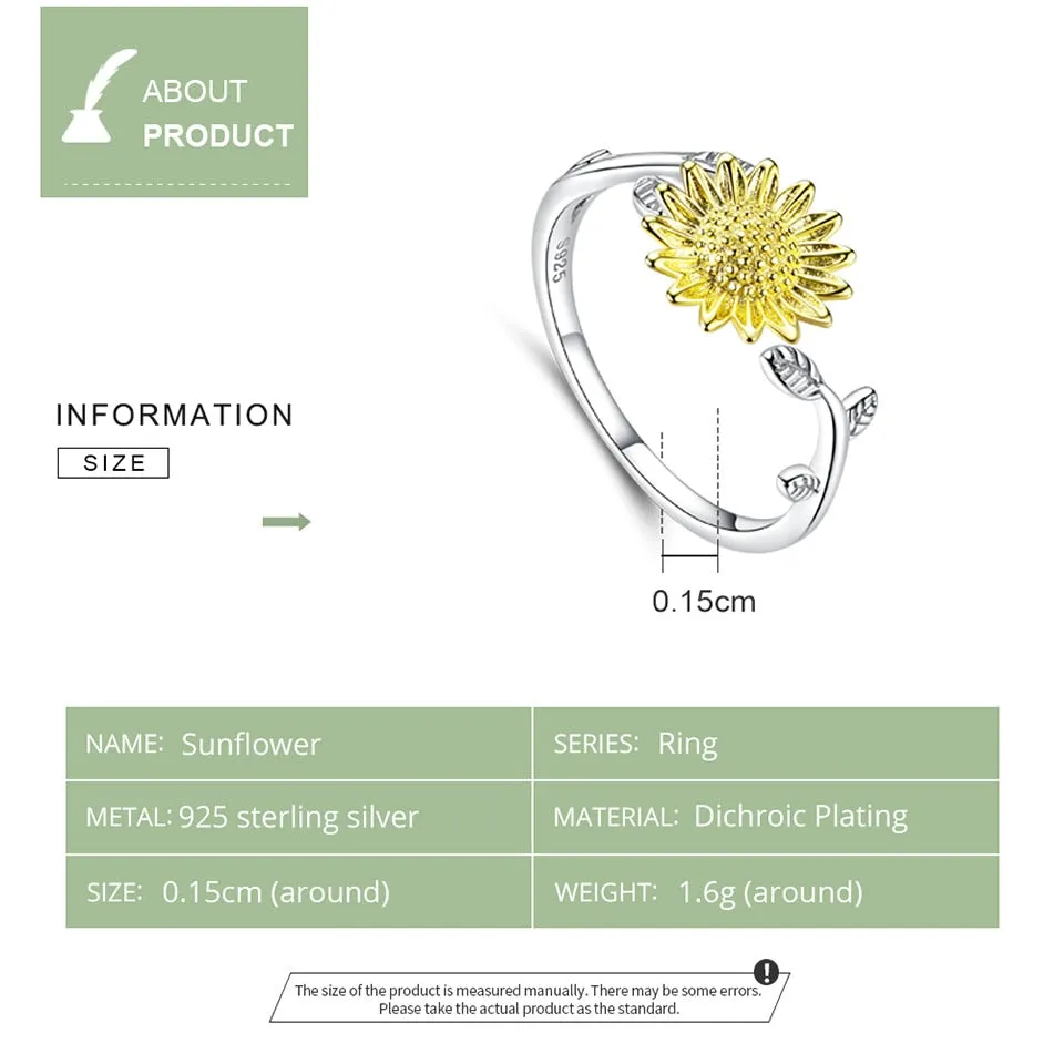 925 Sterling Silver Sunflower Pattern Zircon Finger Rings for Women