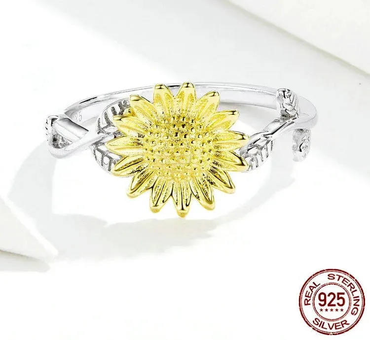 925 Sterling Silver Sunflower Pattern Zircon Finger Rings for Women