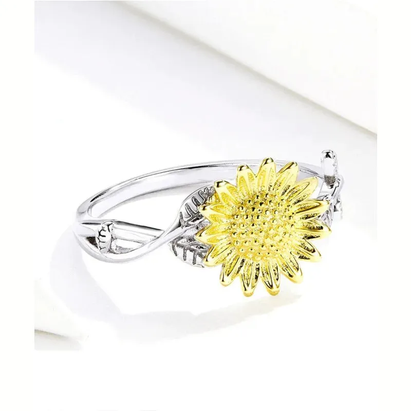 925 Sterling Silver Sunflower Pattern Zircon Finger Rings for Women