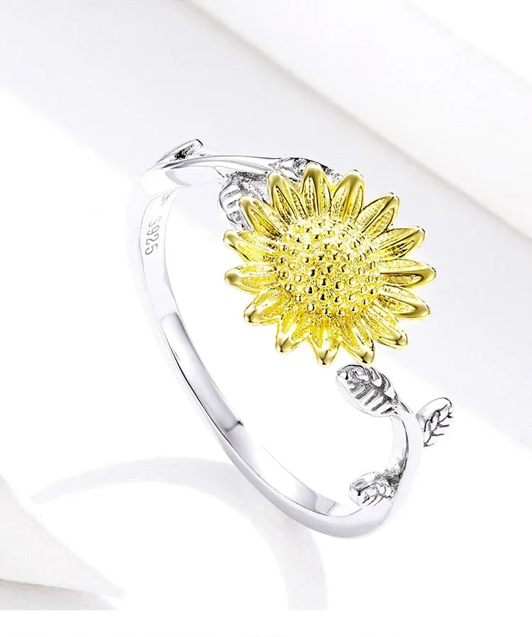 925 Sterling Silver Sunflower Pattern Zircon Finger Rings for Women