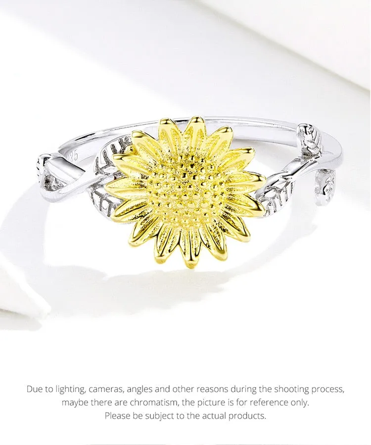 925 Sterling Silver Sunflower Pattern Zircon Finger Rings for Women