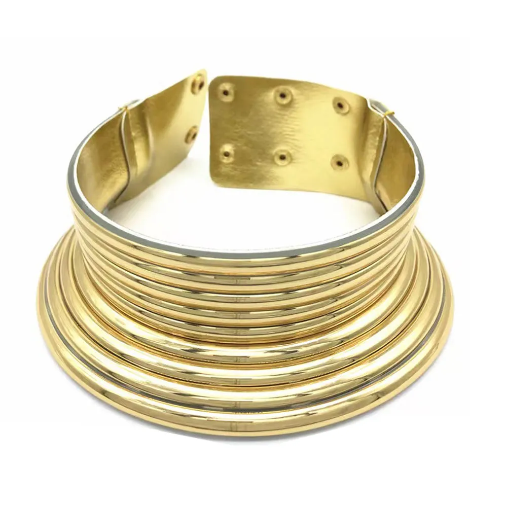 African Style Choker / Gold High Necklace - Gold