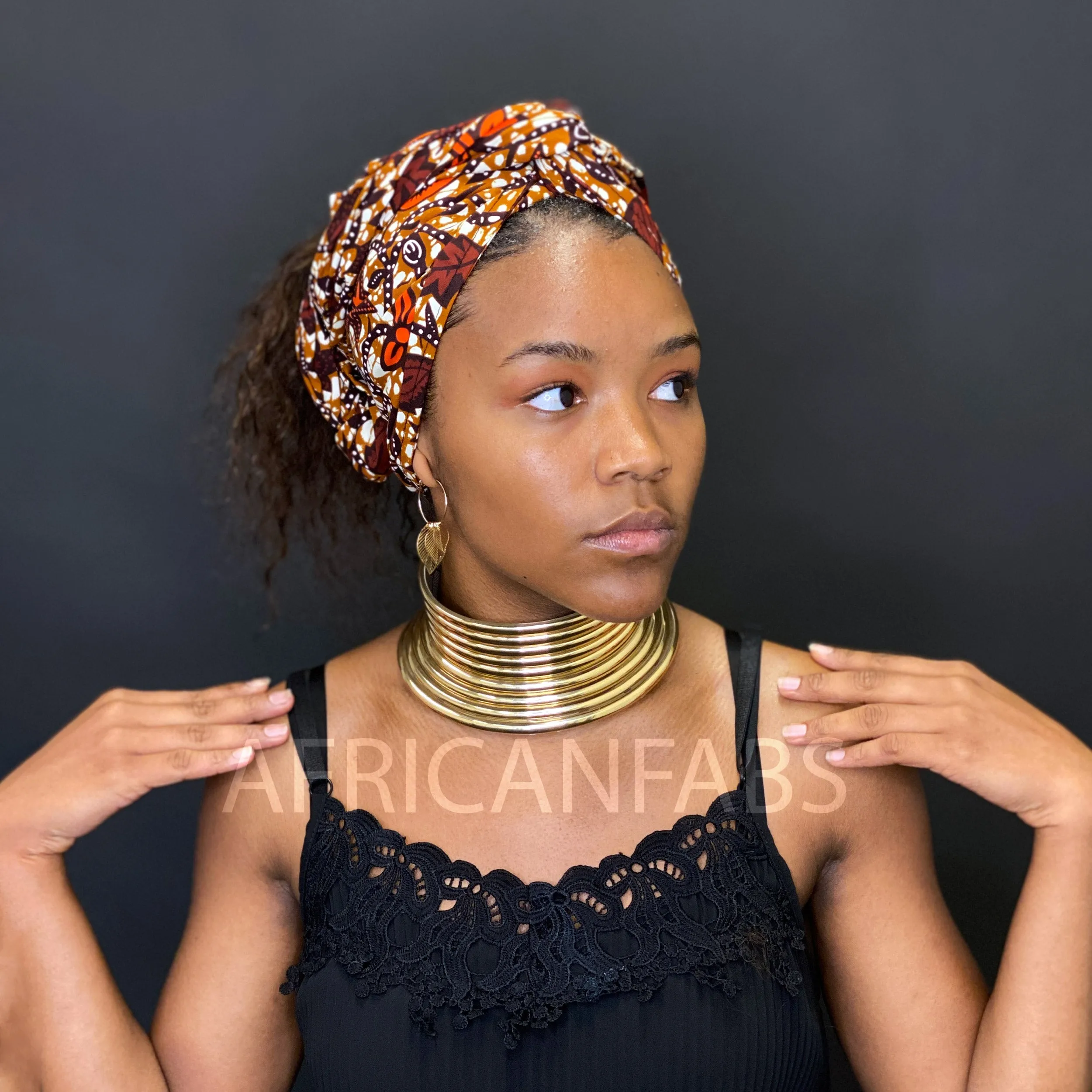 African Style Choker / Gold High Necklace - Gold