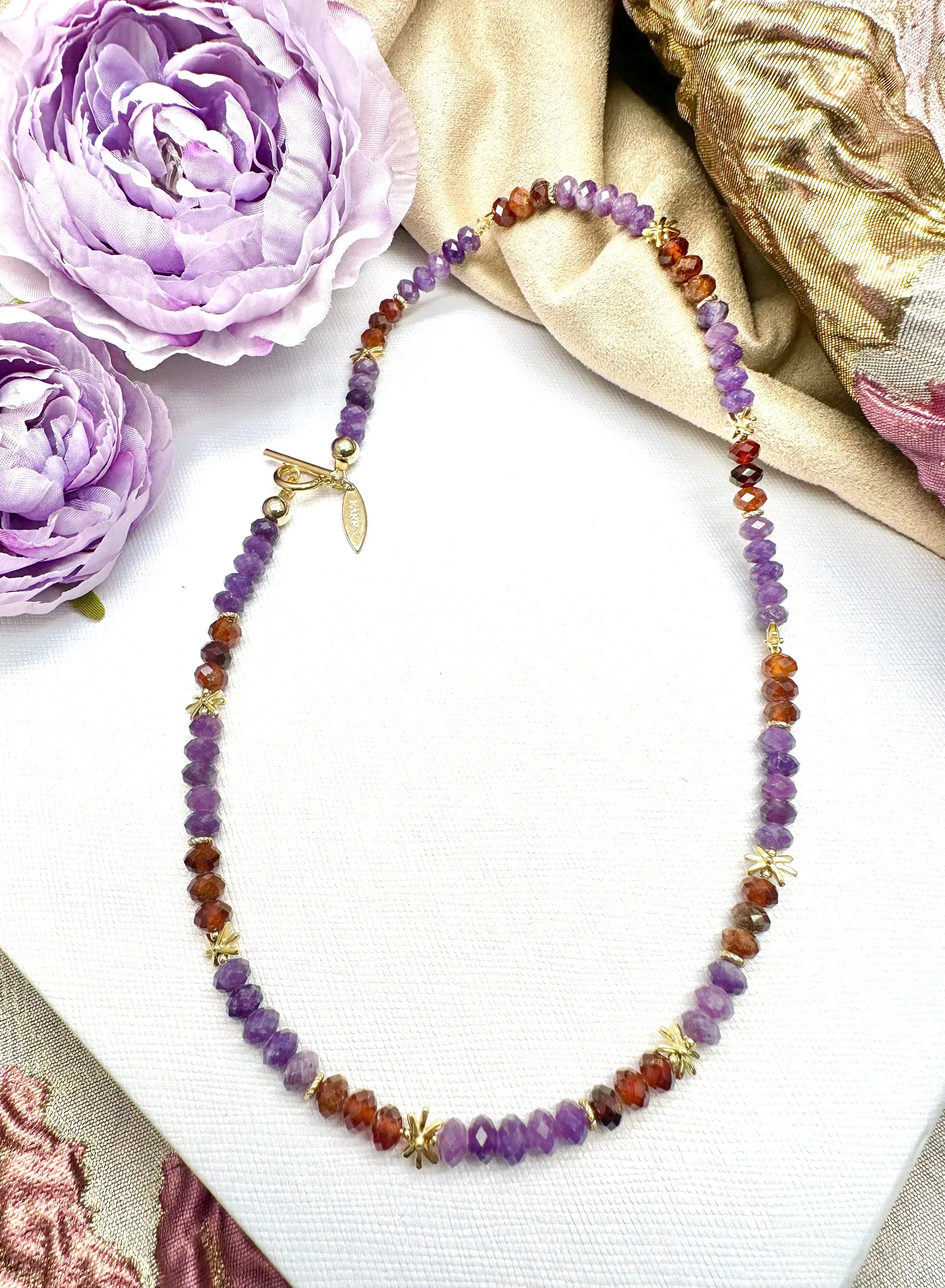 Amethyst With Orange Garnet Choker Necklace KN040