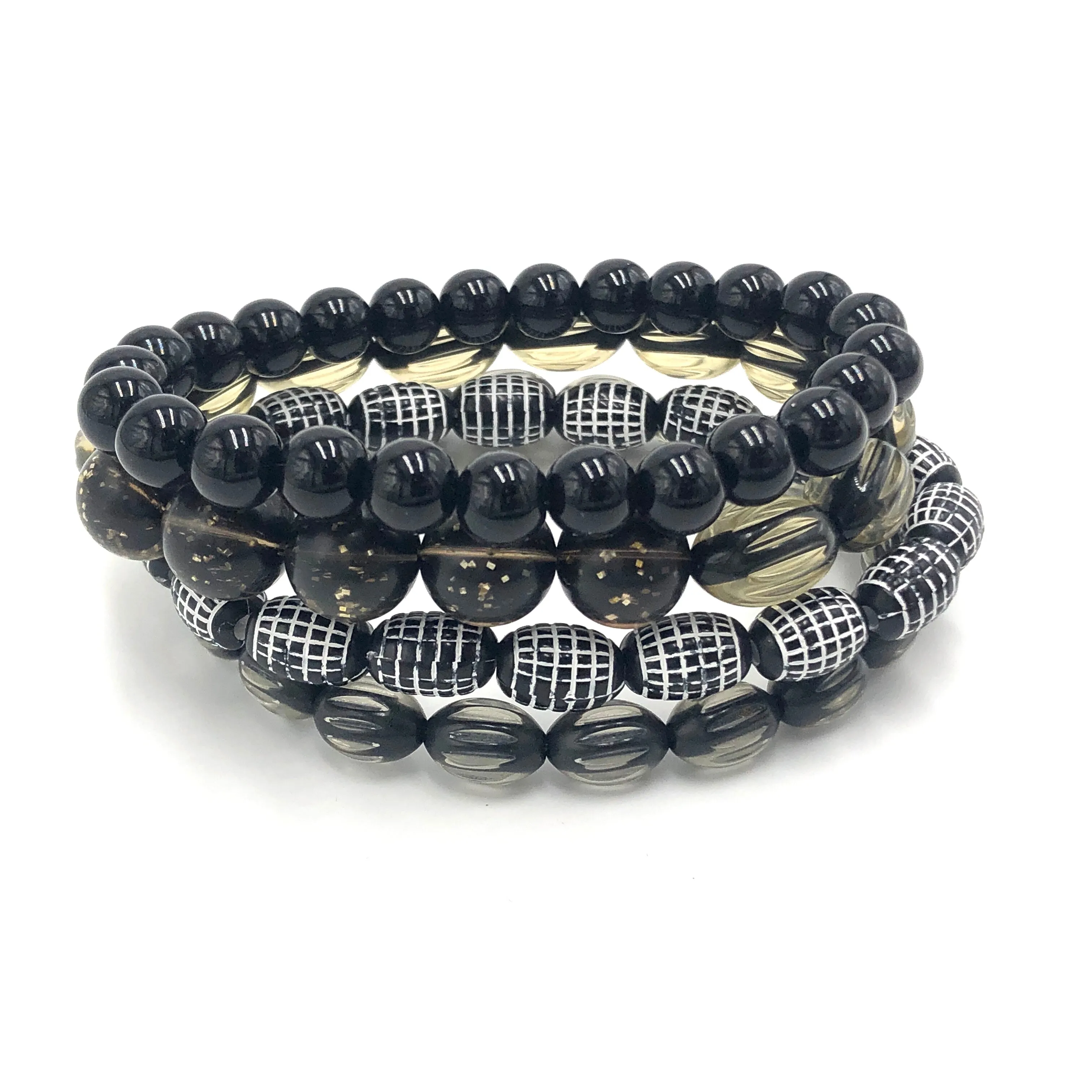 Black & Bling Stack & Stretch Bracelets Set