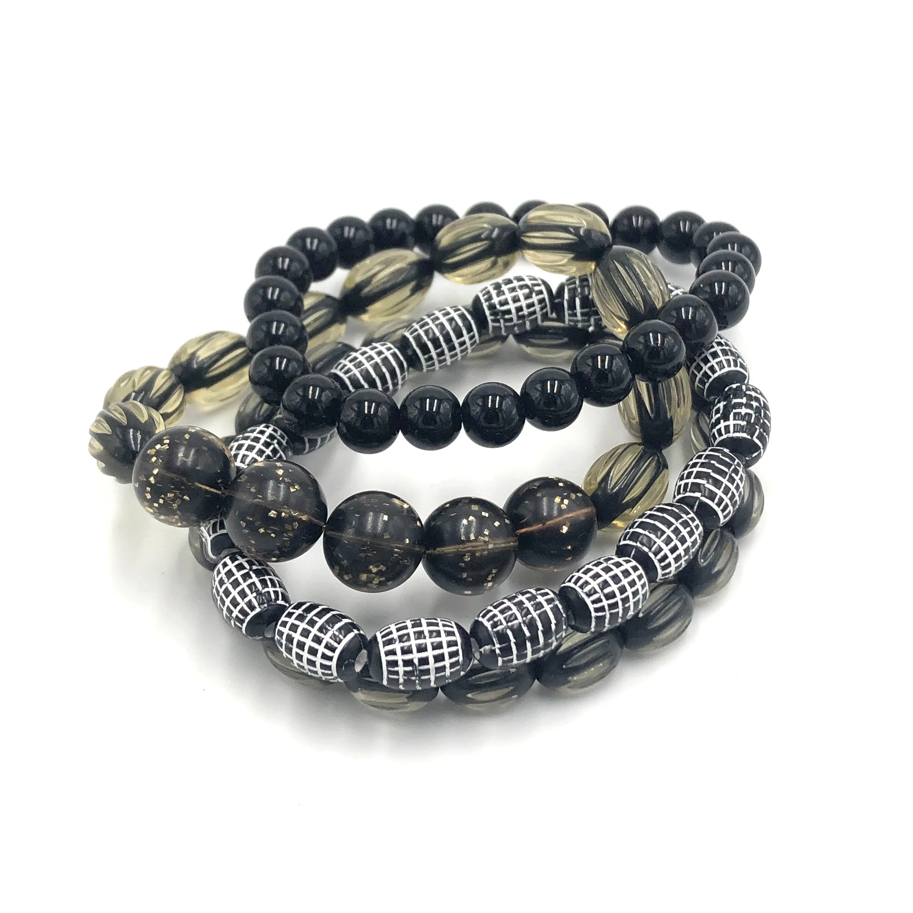 Black & Bling Stack & Stretch Bracelets Set