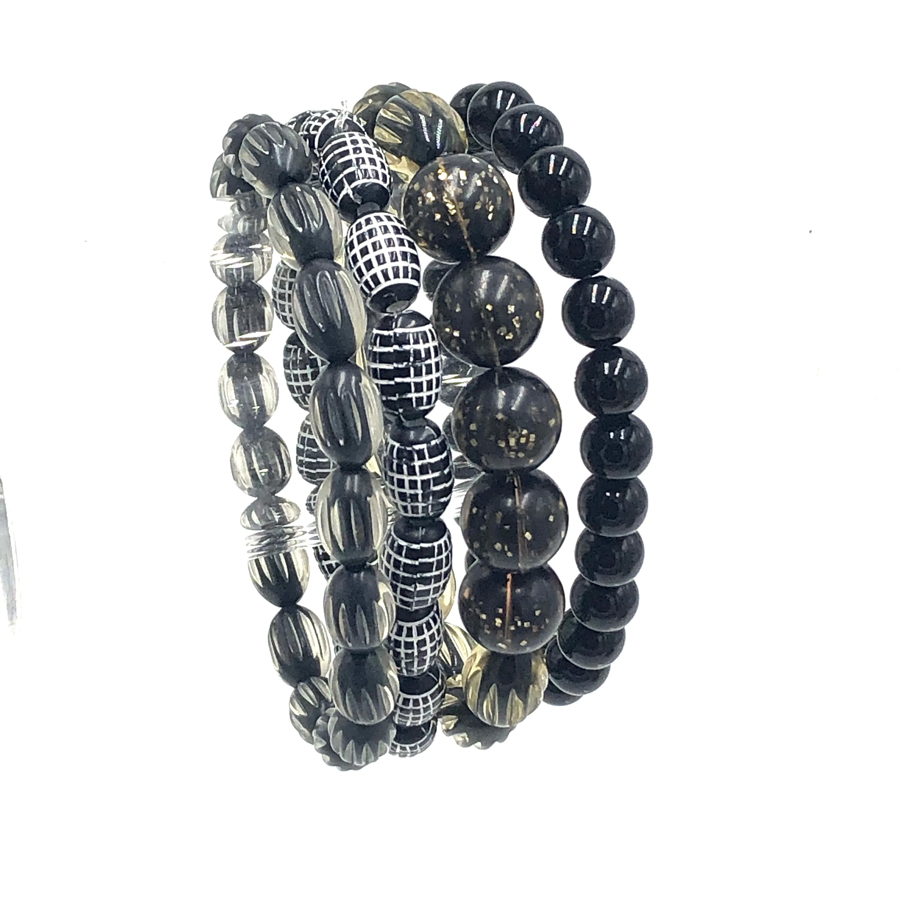 Black & Bling Stack & Stretch Bracelets Set