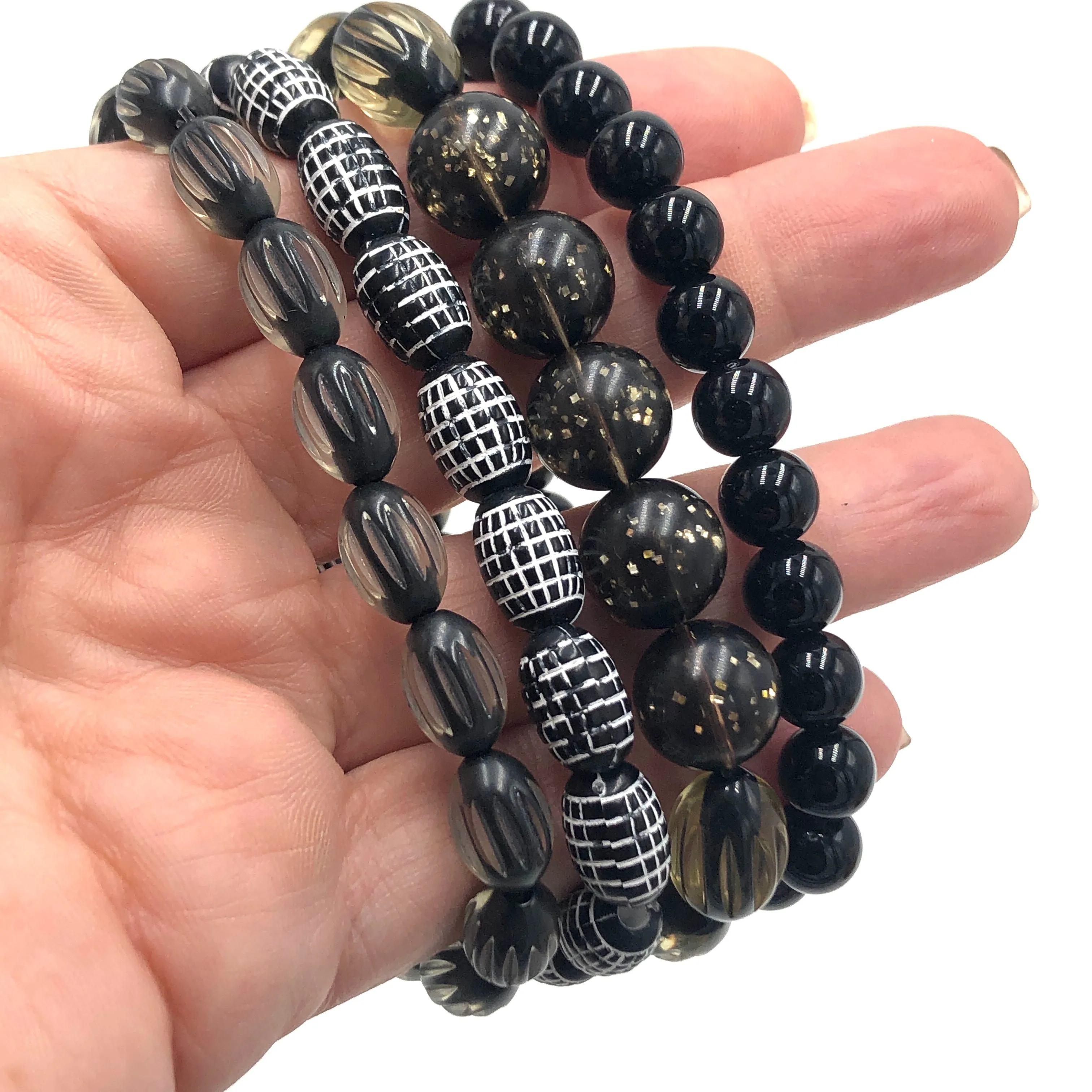 Black & Bling Stack & Stretch Bracelets Set