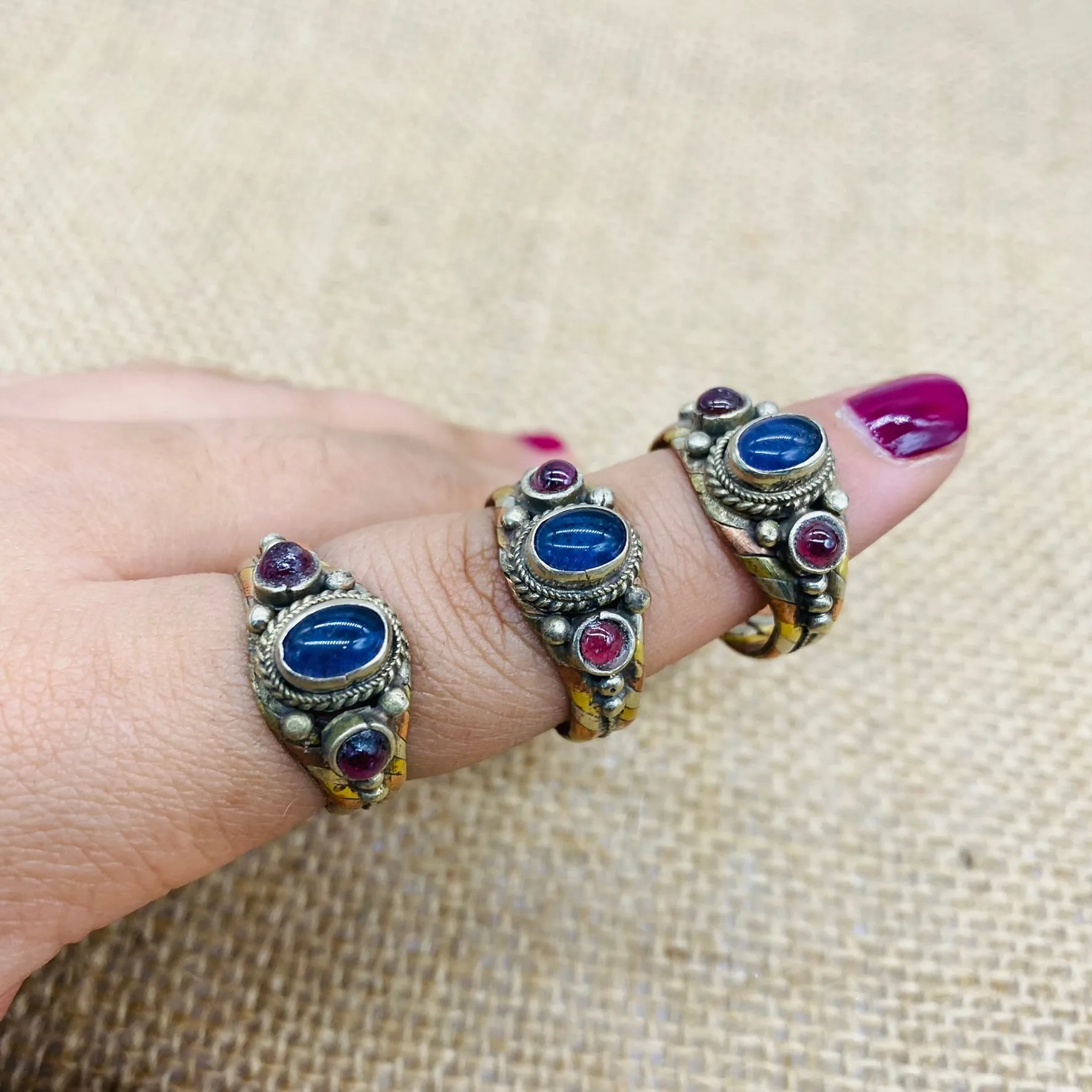 Handmade Bohemian Gemstone Ring, Adjustable Copper Ring with Rose Quartz, Jade, Garnet, Lapis Lazuli, Turquoise, and Onyx - Gift for Her