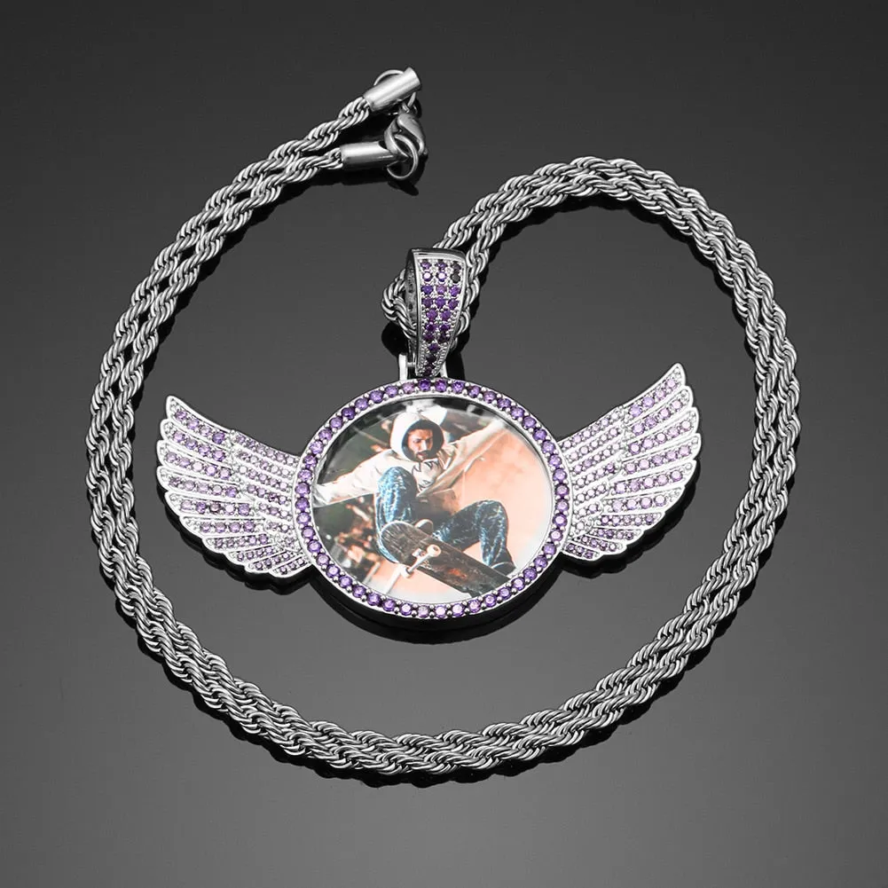 Brand New Wing Photo Medallion Necklace- Personalized Photo Medallion Necklace