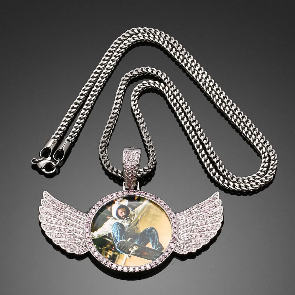 Brand New Wing Photo Medallion Necklace- Personalized Photo Medallion Necklace