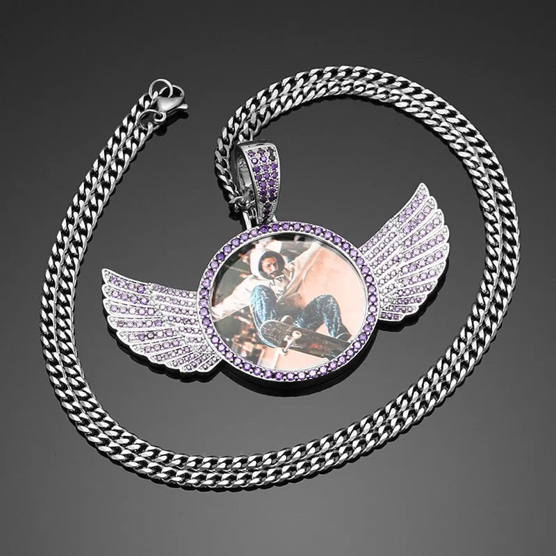 Brand New Wing Photo Medallion Necklace- Personalized Photo Medallion Necklace