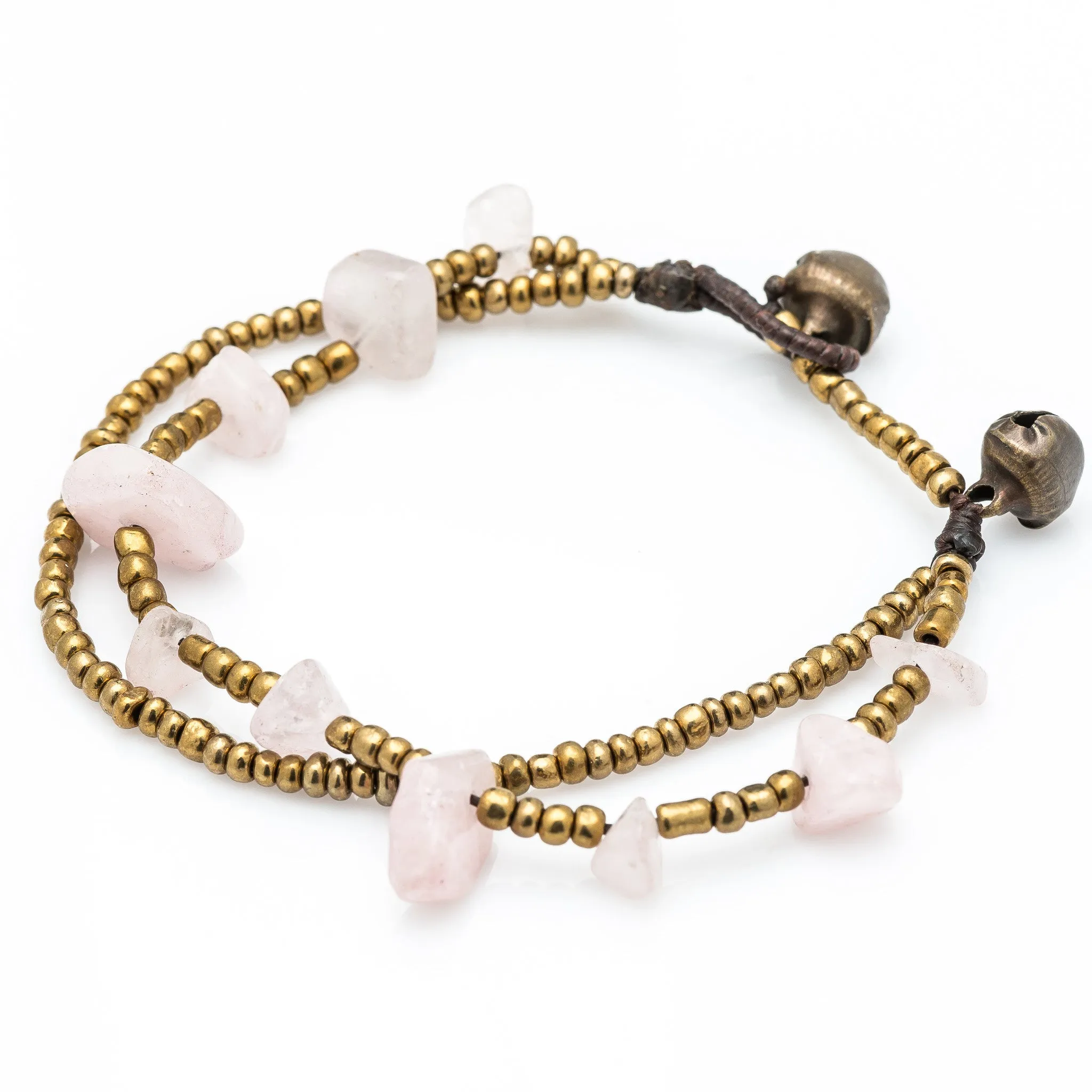 Brass Bead And Pink Stone Double Strand Bracelets