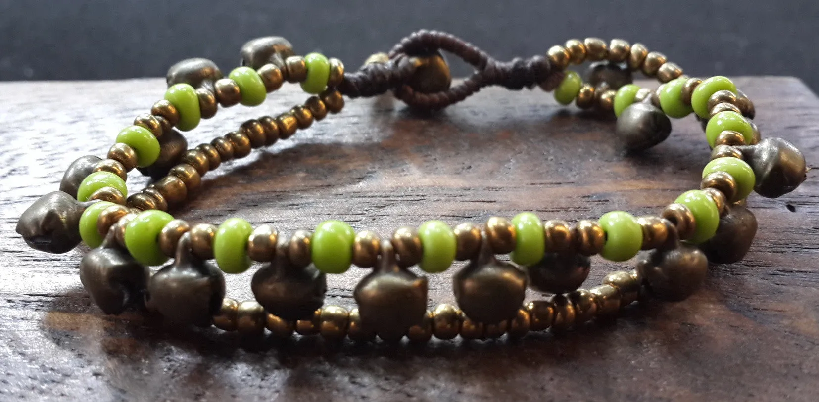 Brass Bell And Lemon Bead Double Strand Bracelets