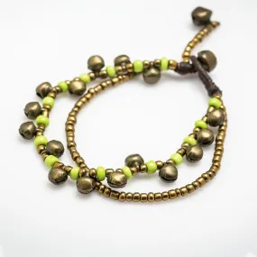 Brass Bell And Lemon Bead Double Strand Bracelets