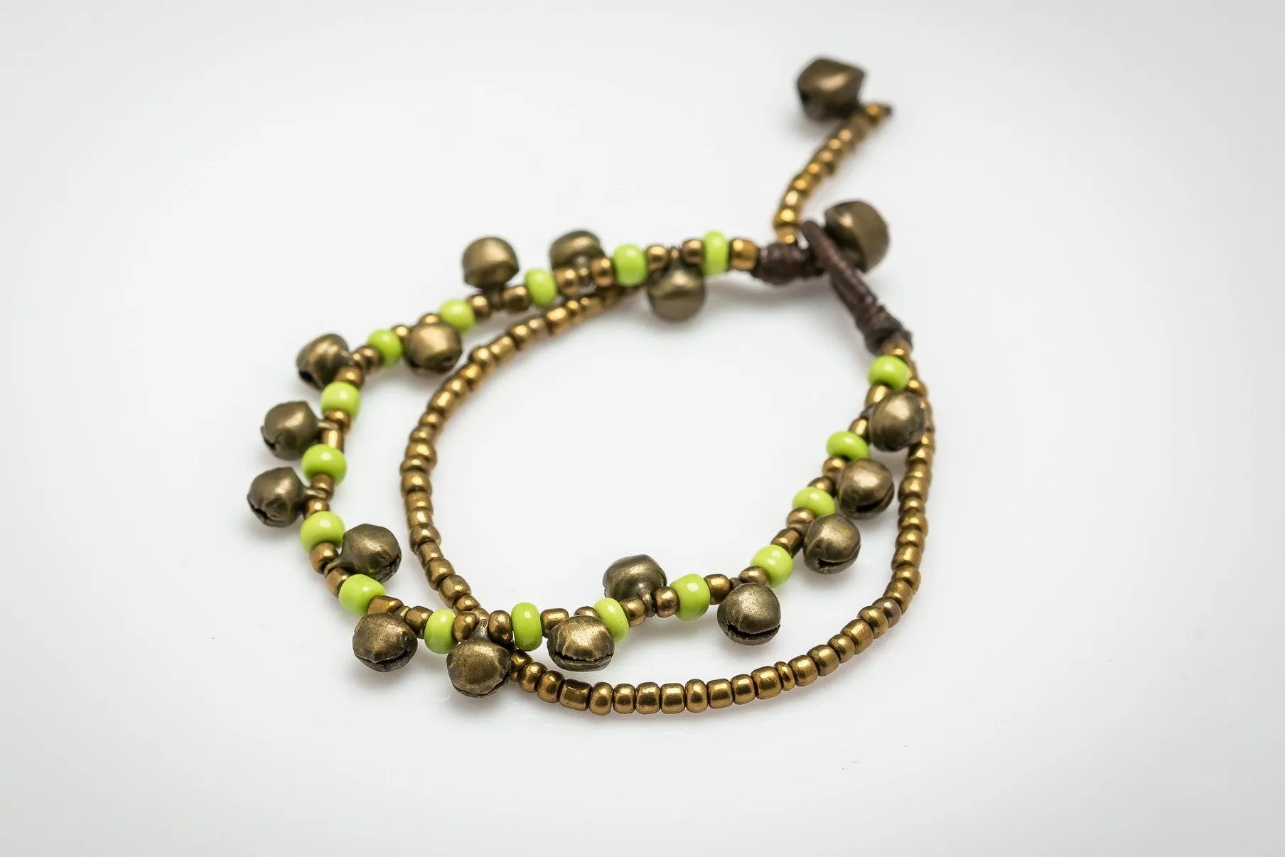 Brass Bell And Lemon Bead Double Strand Bracelets